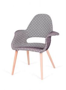 Tapicerowany fotel do jadalni Plush Arm splot czarno biała