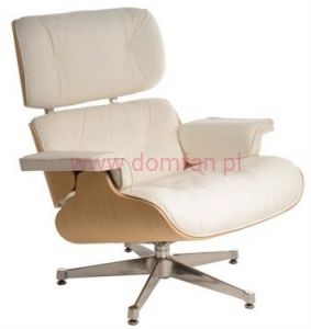 Fotel Vip z podnóżkiem biały/natural oak/srebrna baza