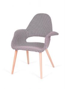 Tapicerowany fotel do jadalni Plush Arm zebra beżowa biała