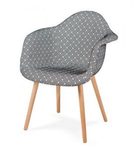 Tapicerowany fotel do jadalni Plush splot czarno biała